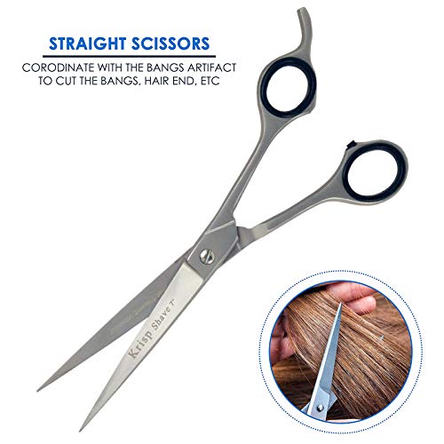 Professional Hair Cutting Scissors - Krisp Shave Japanese Stainless Steel Salon Barber Scissor (7 inch Inch) - Shears for Men's Beard Mustache Women Kids Pets Haircut All Purpose Shear, KSP-784