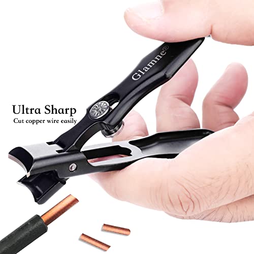 Glamne Wide Jaw Opening Nail Clippers for Thick Nails Extra Large Toenail Clippers with Safety Lock and Catcher for Men Seniors Elderly (Black)