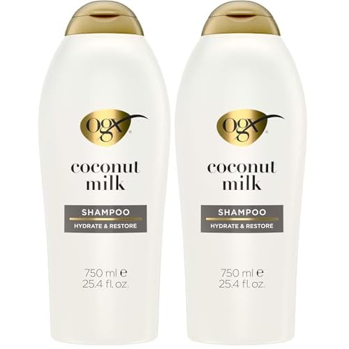 OGX Nourishing Coconut Milk Shampoo for Strong, Healthy Hair - With Coconut Oil, Egg White Protein, Sulfate & Paraben-Free - 25.4 fl oz (Pack of 2)