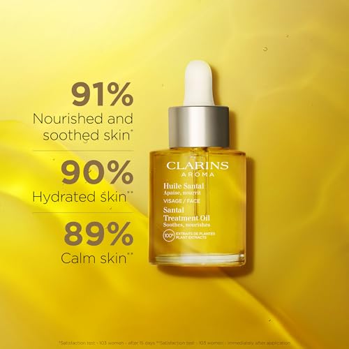 Clarins Santal Face Oil Treatment | Hydrates, Smoothes and Comforts Skin |Calms Redness and Irritations|Visibly Minimizes Fine Lines|Skin Is Immediately Soft*|100% Natural Plant Extracts|Dry Skin Type
