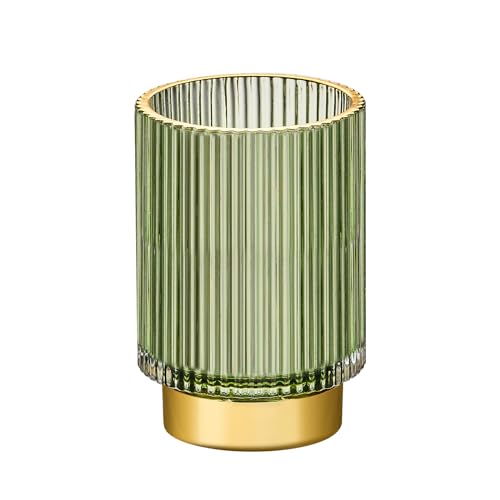 Vintage Glass Makeup Brush Holder with Gold Metal Base