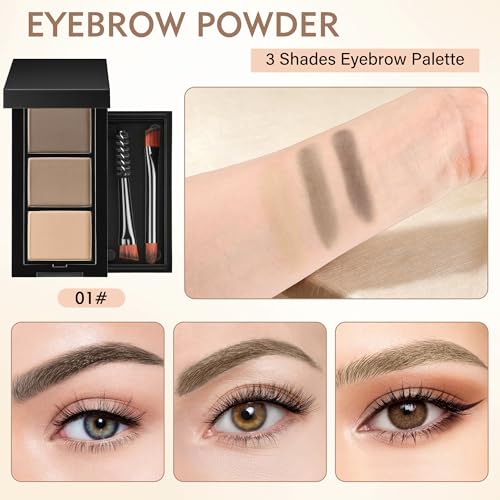3-Color Eyebrow Powder Kit with Mirror & Brush