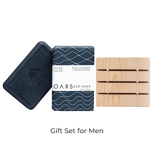 MightyNest Body Wash Set for Men | Blue Charcoal Oars and Alps Bar Soap and Cedarwood Soap Tray | Moisturizing for all Skin Types | Sustainable and Plastic Free | 2 Piece Gift Set