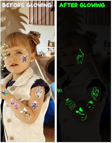 140 Glow-in-Dark Dragon Temporary Tattoos, 35 Designs