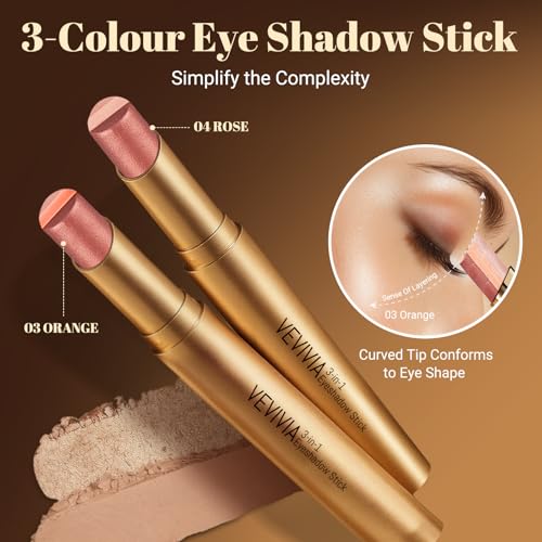 Vevivia 3-in-1 Eyeshadow Stick, Waterproof Glitter Highlighter