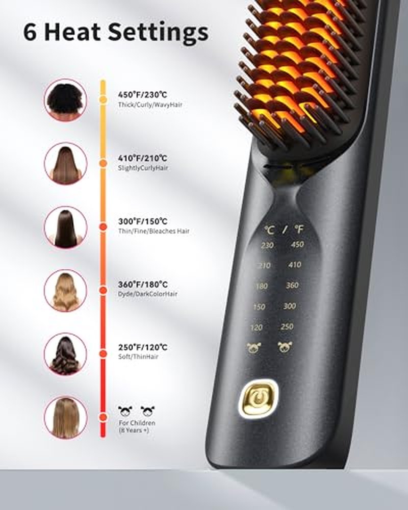 Bopcal Cordless Hair Straightener Brush - Mini Portable Ionic Comb