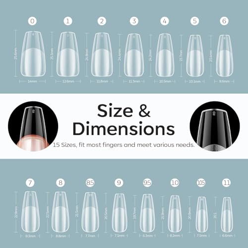 Modelones Medium Coffin Half Matte Nail Tips 510pcs - Clear, Pre-etched, Durable