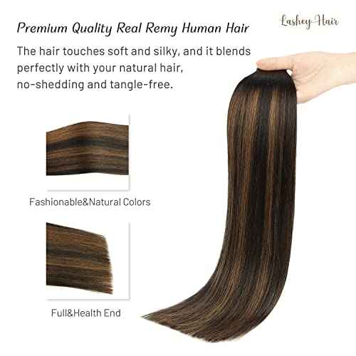 Tape in Hair Extensions Human Hair, 24 inch Natural Black Mixed Chestnut Brown Tape in Human Hair Extensions Lashey Straight Remy Hair Extensions Tape in 20pcs 50g