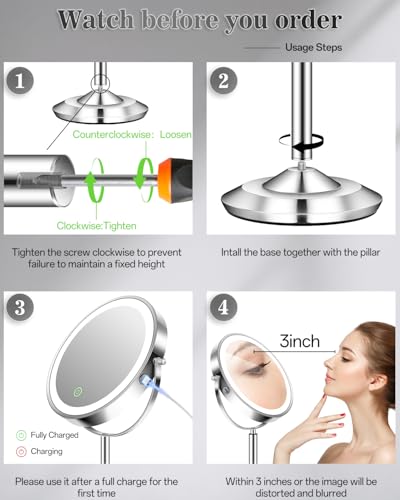 LED Makeup Mirror 30X Magnification, Rechargeable Vanity Mirror