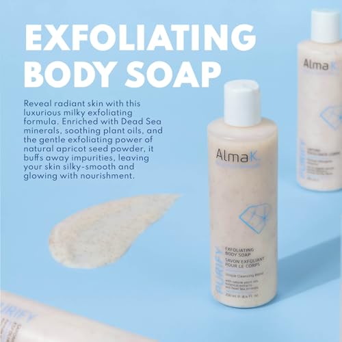 Alma K Exfoliating Body Soap - Exfoliating Body Wash for Women - Body Soap with Dead Sea Minerals - Moisturizing Natural Soap - Liquid Soap - 8.4 oz