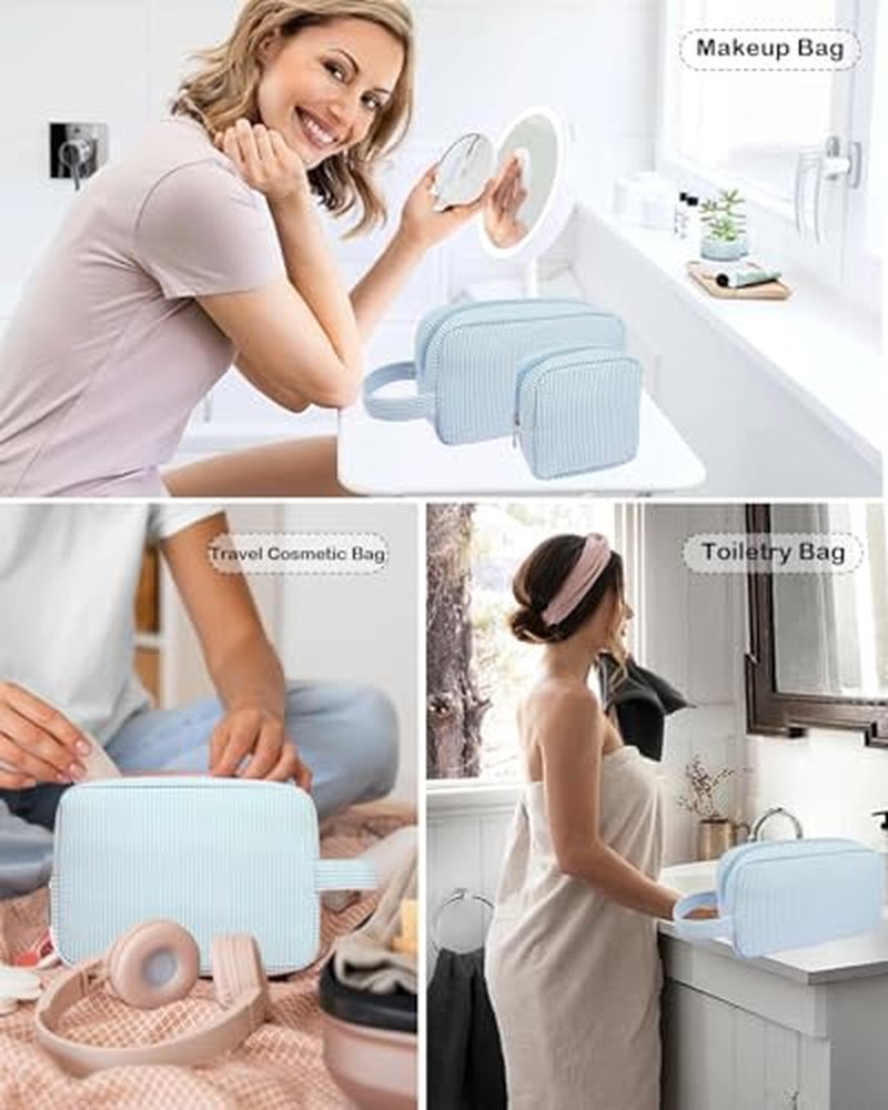 2Pcs Mini Makeup Bag Set with Compartments & Mesh Pockets