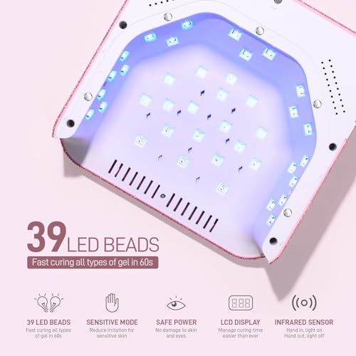 GAOY Cordless UV LED Nail Lamp for Gel Nails, Rechargeable UV Light, Professional Nail Dryer with 4 Timers, Automatic Sensor and Sensitive Mode for Fast Curing, Pink Diamond