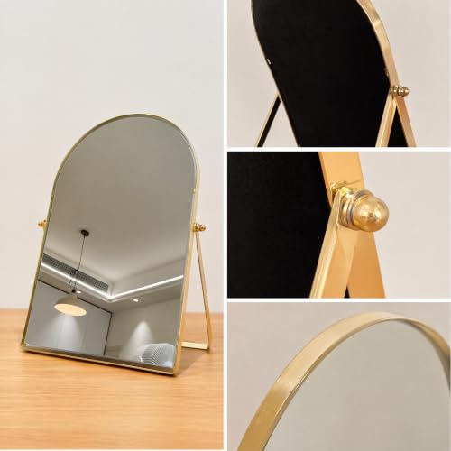 Gold Arched Makeup Mirror with 360° Stand, 12x9 Inch