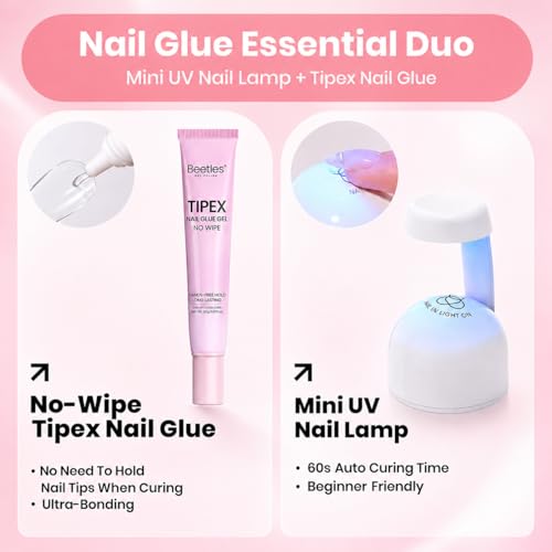 Beetles Nail Tips Kit with Mini UV Lamp & Nail Prep - 256PCS