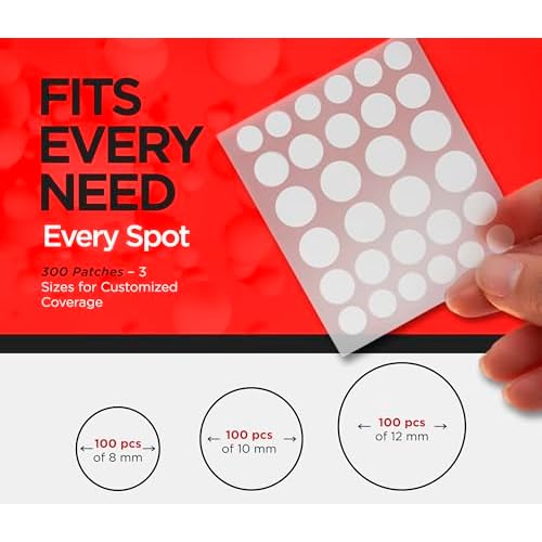 Clear Pimple Patches with Ultra-Thin Hydrocolloid ? 300 Cosmetic Zit Patches in 3 Sizes ? Face Pimple Stickers for Daily Use