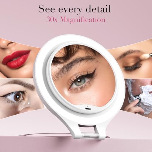 FASCINATE Travel 30X/1X Double-Sided Lighted Makeup Mirror - White 5.2''
