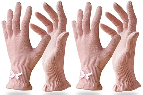 Evridwear Cotton Moisturizing Gloves for Dry Hands - Touchscreen & Spa Care (2 Pair, S/M, Pink)