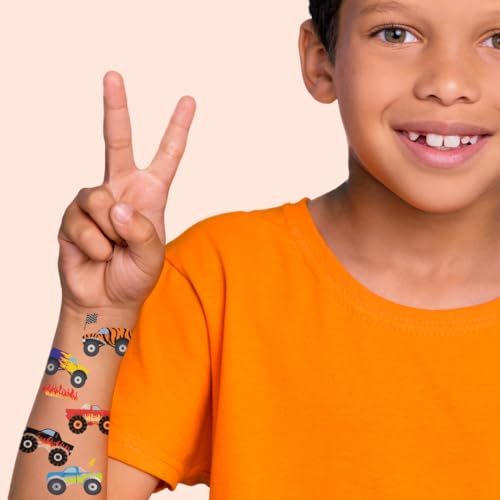 Monster Truck Temporary Tattoos - 25 Metallic Tattoos for Kids