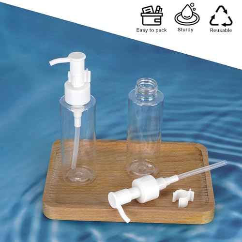Cosywell Empty Plastic Pump Bottles Dispenser TSA Approved 3.4oz 4 Pack Portable Empty Refillable Container Clear Plastic Lotion Pump Dispenser Bottle for Facial Cleansing Oil Shampoo Shower Gel