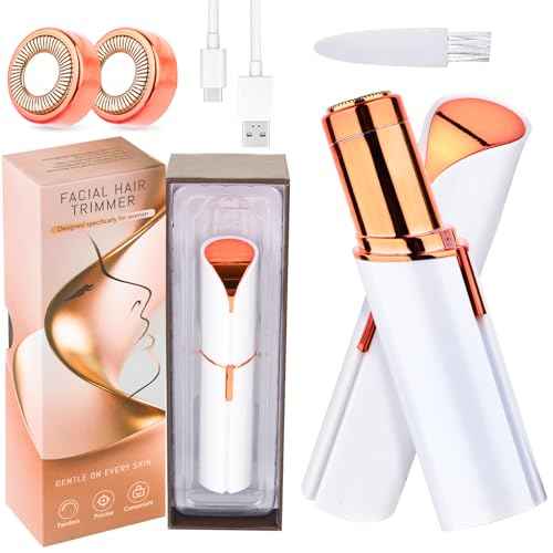 Facial Hair Remover for Women & Men, Rechargeable Face Razor with LED Light, 2 Replacement Heads Included, Travel Electric Shaver for Lip, Chin, Arms, Upper Lip & Peach Fuzz (White)