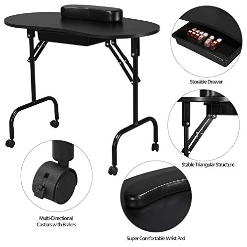 Yaheetech 37-inch Portable Manicure Table Foldable Nail Desk