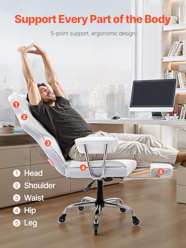VEVOR Reclining Office Chair with Footrest, Heavy Duty PU Leather