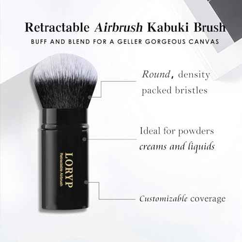 LORYP Retractable Makeup Brush Black Kabuki Foundation Brush for liquid Cream and Powder Makeup 2 Pack Travel Makeup Brush Set