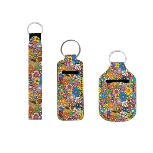 Travel Bottle Keychain Holder Set with Neoprene Sleeves