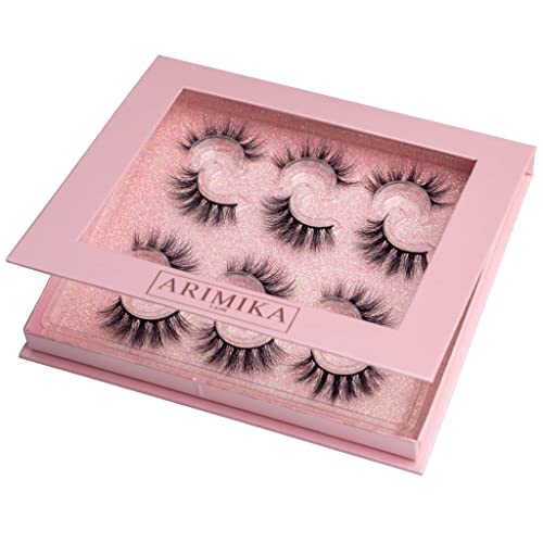 Arimika 6 Pairs 3D Mink False Eyelashes- Fluffy, Wispy, Full Volume, a Little Dramatic Lashes