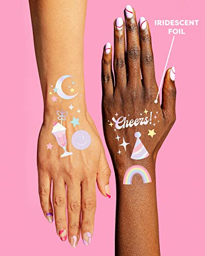 xo, Fetti Pastel Rainbow Temporary Tattoos - 50 Iridescent Foil Styles