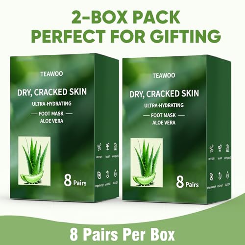 TEAWOO Moisturizing Foot Masks 16 Pairs - Aloe Vera & Jojoba Oil