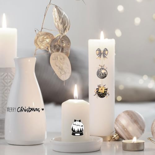 Christmas Candle Stickers, 6 Sheets Water Transfer Decals