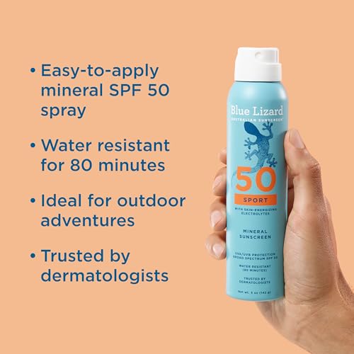 BLUE LIZARD Mineral Sunscreen Spray, SPF 50+ | Water-Resistant | Zinc Oxide Formula | 5 fl oz Pack of 2 | Vegan