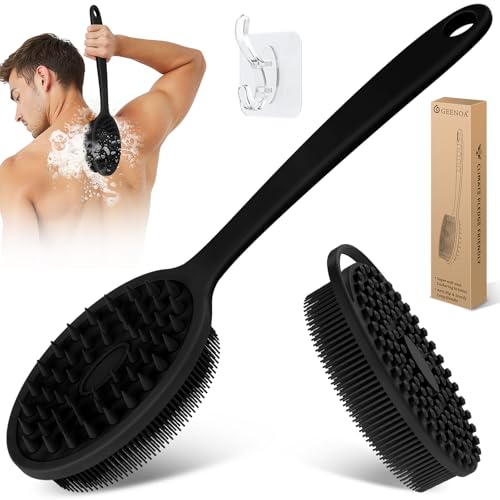Silicone Back & Body Scrubber Set - Dual-Side, 13.4'' Long Handle