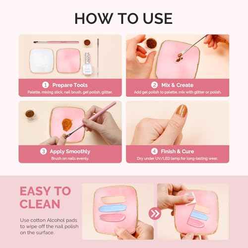 MelodySusie 2PCS Square Shape Resin Nail Art Palette Set with Stainless Steel Mixing Stick, Professional Color Mixing Board for Gel Polish, Acrylics, Pigment Blending, Salon and DIY Makeup Tool
