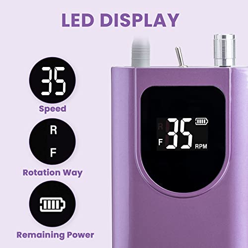 Professional Nail Drill Machine - Rechargeable E-File for Acrylic Nails, 35000 RPM, Low Noise with 6 Bits Set
