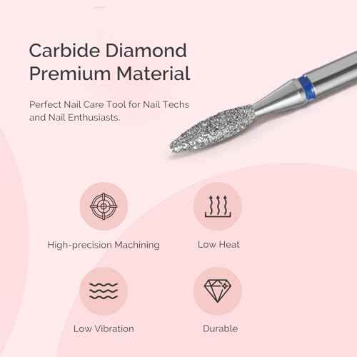 MelodySusie 2.2mm Flame Shape Cuticle Clean Nail Drill Bit 3/32'', Professional Safety Carbide Diamond Under Nail Cleaner for Cuticle Dead Skin Nail Prepare, Beginners Bits, Series Bit-S, Medium