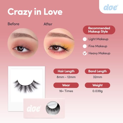 Crazy in Love - Reusable & Natural Looking Lash Wispies. Handmade from Ultra-Fine Korean Silk. Lightweight Eyelash for that Everyday Look (1 Pack)