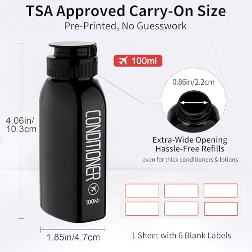 Cosywell TSA Approved Travel Bottles Set - 10PCS, 100ml Shampoo, Conditioner, Body Wash