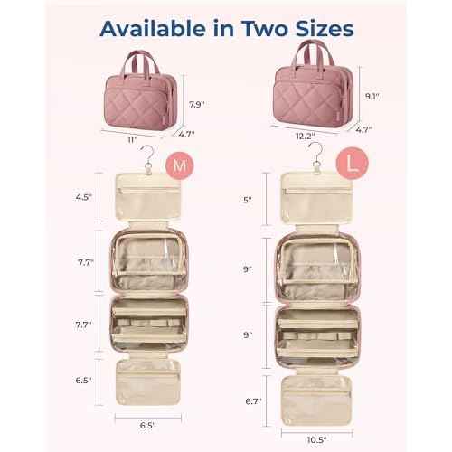 BAGSMART HangingToiletry Bag for Women, Puffy Travel Toiletry Bag with Jewelry Organizer, Waterproof Cosmetic Makeup Bag Compartment, Toiletries Kit Set for Traveling, Accessories, Essentials (M)