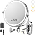 ZLOKLA Wall Mounted Lighted Makeup Mirror - 9" Double Sided 1X/30X Magnification