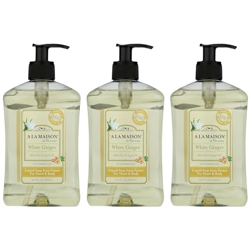 A LA MAISON White Ginger Natural Hand Wash Made with Essential Oils - Biodegradable, Plant-Based, Vegan, Cruelty-Free 16.9 Fl Oz, 3 Pack