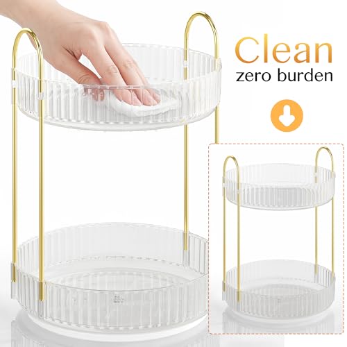 360° Rotating Makeup Organizer - 2-Tier Clear Vanity Storage