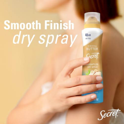 48HR Weightless Dry Spray Antiperspirant Deodorant for Women - Cocoa Butter Scent, Gentle on Skin