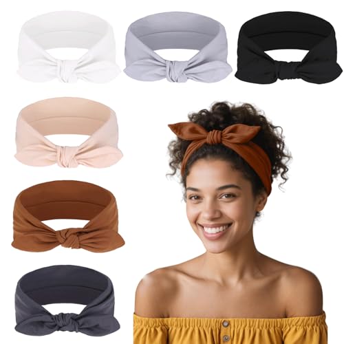 6 Pack Bow Headbands for Women - Stretchy Sport Yoga Headwraps