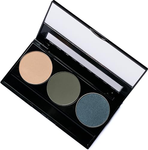 Pure Ziva Off White, Matte Medium Green, and Glitter Navy Blue Green Vegan Eyeshadow Trio Palette; Talc, Paraben & Cruelty Free