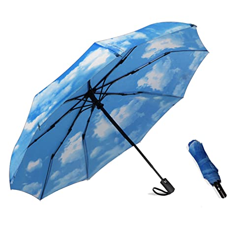 SIEPASA Windproof Travel Compact Umbrella-Automatic Umbrellas for Rain-Compact Folding Umbrella, Travel Umbrella Compact, Small Portable Windproof Umbrellas for Men Women Teenage. (Sky)