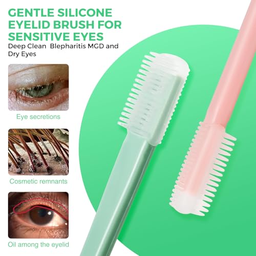 Eyelid Scrub Brush (5pcs), Soft Silicone Lid Scrub for Sensitive Eyes, Gentle Care for Blepharitis/MGD, Dry Eye Relief, Individually Packaged Reusable