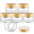 Round Glass Jars,Empty Clear Glass Jar Holder with Bamboo Lids,Small Travel Cosmetic Jars for Moisturizer,Foundation,Lotion,Ointment,Body Butter&Balms,Candle Making-6 Pcs (100 Gram)