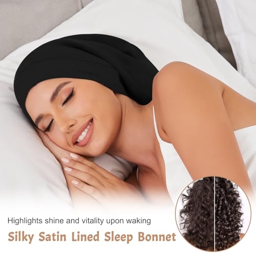 DEMAZALO 3-Pack Silk Satin Sleep Hair Bonnet for Women & Men